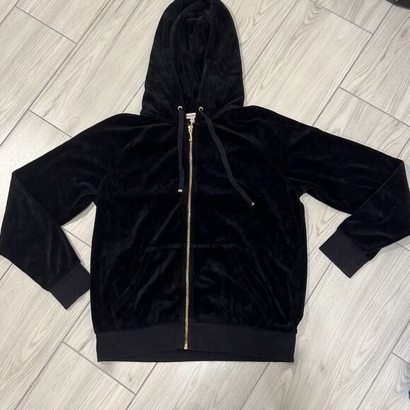 Juicy Couture women's black zipup sweater size medium vintage condition   check - Picture 1 of 6